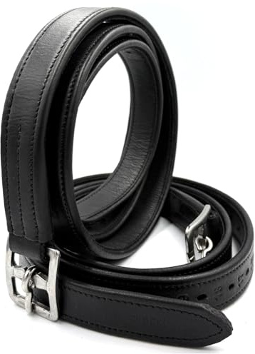 Equine Smile ES5025 Premium Soft Leder Steigbügelriemen Bügelriemen – Besonders weiche zugleich äußerst robuste Lederriemen mit Edelstahlschnallen für Dressur & Springreiten (Schwarz, 155 cm)