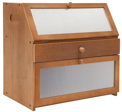 SanBouSi Credenza in bambù per piano di lavoro, buffet, armadio da cucina con cassetto e porta in acrilico, portapane per barattoli di spezie, utensili da cucina, tazze, oggetti di scena, marrone