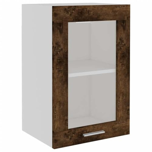 HETFTJN Hängeschrank Küche Glas Räuchereiche 40 x 31 x 60 cm Holzwerkstoff mit Glastür Modernes Design Stauraumwunder für Flur Wohnküche und Büro