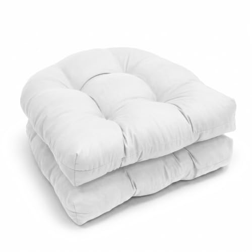 BOFITENG 2er Set Sitzkissen Outdoor 48x48cm 8cm dick, Sitzkissen Halbrund Niedriglehner Polster, Outdoor & Indoor, für Büro Gartenstühle und Rattansessel (Weiß)