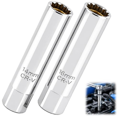 2 Pièces 14mm/16mm Cle a Bougie, Clé À Bougie Magnétique, Douilles de Bougies D'allumage, 14mm Douille de Bougien D'allumage 3/8 Pouces, Douille Bougies à Paroi Mince en Acier Chrome Vanadium