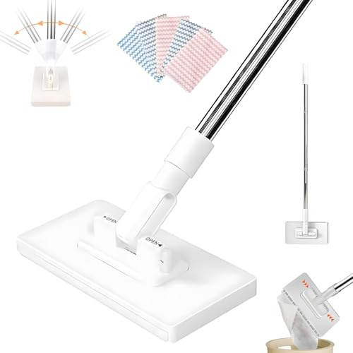 Lazy Mop Clip On, Dust Mop Magic with 5 Reusable Machine Washable Cloths, Hands-Free Cleaning Tool Mini Mops for Cleaning Floor, Wall, Window, Bathroom, Kitchen