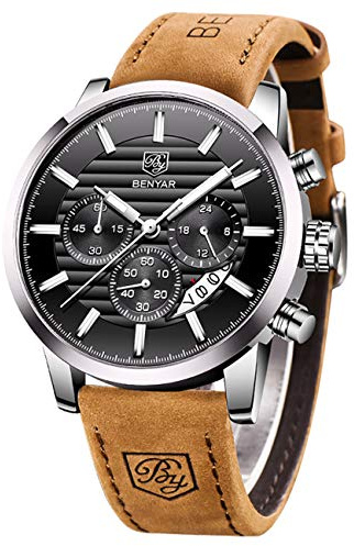 BENYAR Reloj de Pulsera de Cuarzo para Hombres con cronógrafo, Resistente al Agua, diseño de Negocios y Deporte, Correa de Piel…
