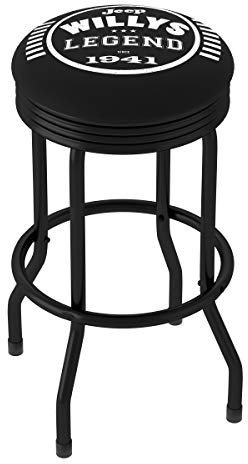 Trademark Global Jeep Willys Legend - Taburete de bar giratorio de 360 grados negro acanalado con asiento acolchado de espuma, base de peldaño negro