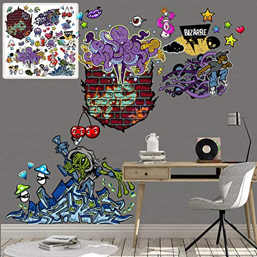 Wandtattoo Wandaufkleber Graffiti Urban Street Art Bunt Vinyl | Format 240 x 240 cm selbstklebende Vinylfolie für Kinderzimmer Babyzimmer konturgeschnitten leicht anzubringen