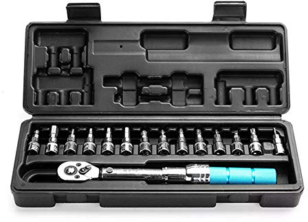 1/4 Pollice 2-14 N.m Chiave Dinamometrica Regolabile Kit Attrezzi per Riparazione Biciclette con Scatola di Plastica Attrezzi Bici Set di Chiavi a Mano,15pcs