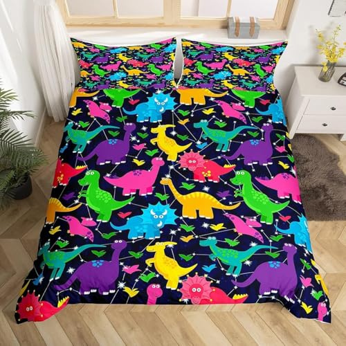 Homewish Set copripiumino per bambini con dinosauro, set di biancheria da letto per letto matrimoniale, serie Jurassic, per camera da letto per ragazzi, ragazze, bambini, stile Dino, copriletto in