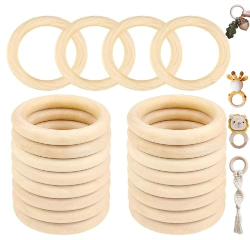 TSKDKIT Holzringe zum Basteln, 20 Stücke Ø55mm Natürliche Hölzern Ringe Holz Vorhangring Holzringe Makramee für DIY handgefertigte Dekorationen, Armband Halskette DIY Handwerk, Baby Kinderkrankheiten