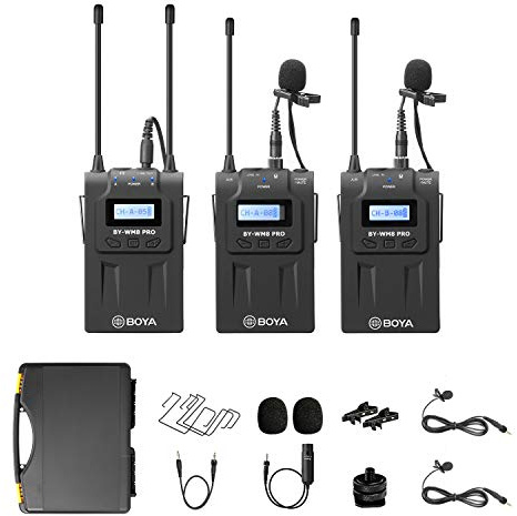 BOYA by-WM8 PRO UHF - Sistema de micrófono inalámbrico Lavalier, transmisores y receptor inalámbricos para cámara Canon Nikon Sony DSLR XLR, videocámara, entrevista telefónica