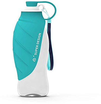 BePetMia Water Bottle Travel Portable for Dogs, Lid Can Be Used As Drinking Bowl, Dog Drinking Bottle In Silicone For Outdoor Use, 580 ml (Blue)