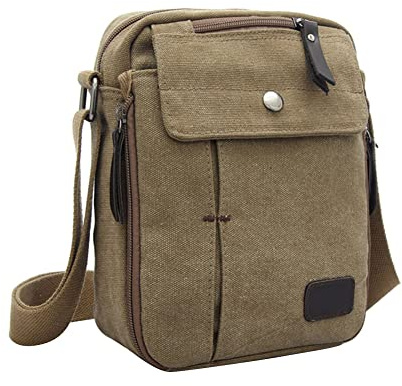 Mens Canvas Shoulder Bag Retro Messenger Bag Travel Crossbody Bag Multi Pockets Casual Handbag for Daily Use Fishing Camping Hiking Working Shopping School Holiday Outdoor 19x9x21CM