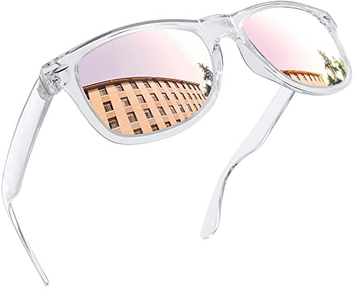 Joopin Occhiali da Sole da Uomo Donna Polarizzati Protezione UV400 Classici Rettangolari Quadrati Vintage Retrò Anni '80 Occhiali Specchio da Guida (Rosa Trasparente)