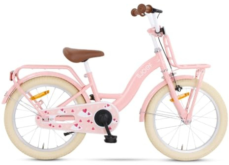 SJOEF Classic Kinderfahrrad 18 Zoll | Ab 5-7 Jahren | einfache Montage (95% vormontiert) | Kinder Fahrrad für Mädchen/Jugend | Kleidergröße von 103 bis 118 cm | inklusive Seitenständer - Rosa