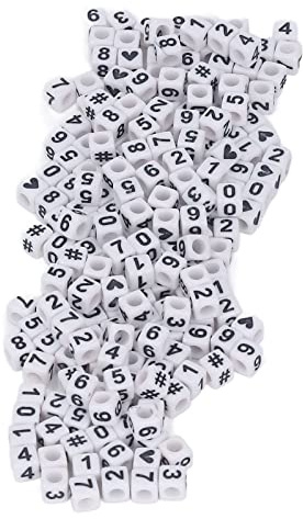 300 Stück Zahlenperlen, Weißes Acryl, Zahlenperlen, DIY Craft Spacer Beads für Armbänder, Halsketten, Schlüsselanhänger, 7 X 7 Mm
