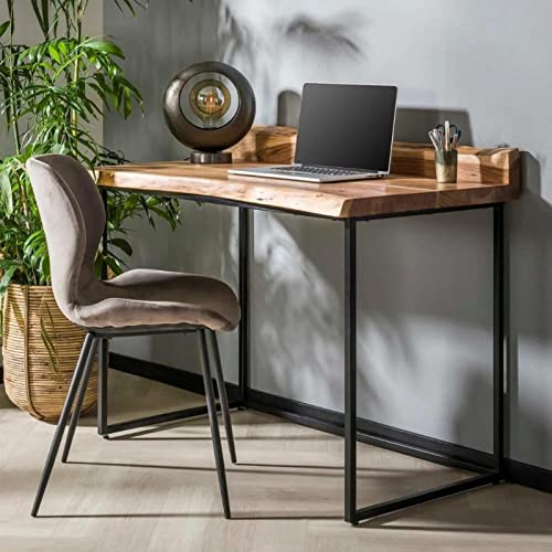 RINGO-Living PC Schreibtisch, Massivholz Industrial Computer Tisch, Bürotisch Vintage, Braun Holz, Sekretär, Konsolentisch Massiv, Computertisch aus Holz