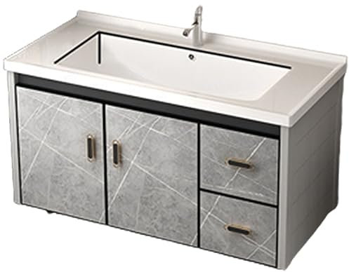 CASEGO Hanging Bathroom Cabinet Double Door with Drawer Integrated Ceramic Basin Home Multi-functional Washbasin Cabinet Combination (90cm)