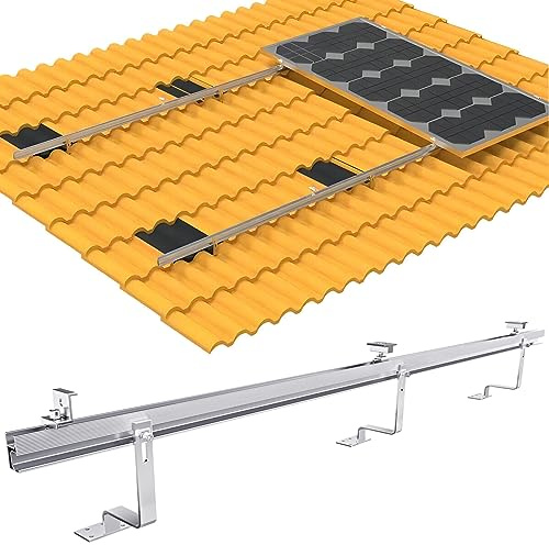 TEOV Soporte de techo para módulos solares PV, kit de montaje de tejas con riel de montaje de 1500 mm y gancho para techo, fijación de panel solar con abrazadera final y abrazadera central de 30 mm,
