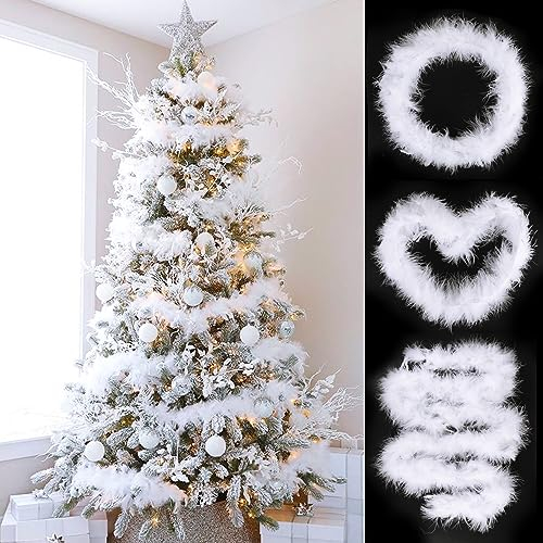 BHGT 3 Stück x 2M Weiß Weihnachten Girlande Weihnachtsgirlande Weihnachtsbaum Tannengirlande Weihnachtsdeko für Kranz Christbaum Karneval Accessoires