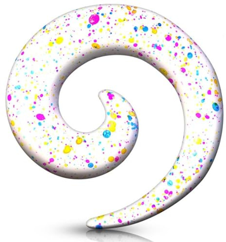 Paula & Fritz® Expander Taper 8-mm Dehn-Schnecke Farb-Spritzer Bunt Kunststoff Set Piercing Ohr-Schmuck Ohr-Tunnel Damen Herren Dehn-Spirale Sichel