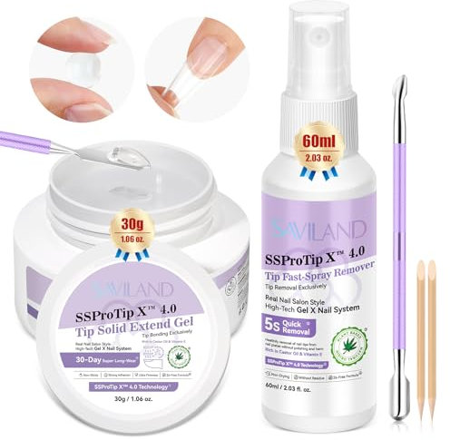 SAVILAND Festkörper Gel Nagelkleber & Entferner Set: All in 1 Nagelpressartikel Werkzeugkasten mit VE Starke Bindung Festkörper Nagelkleber Gel für Nägel SSProTip Festkörper Nagelgel Entferner Set