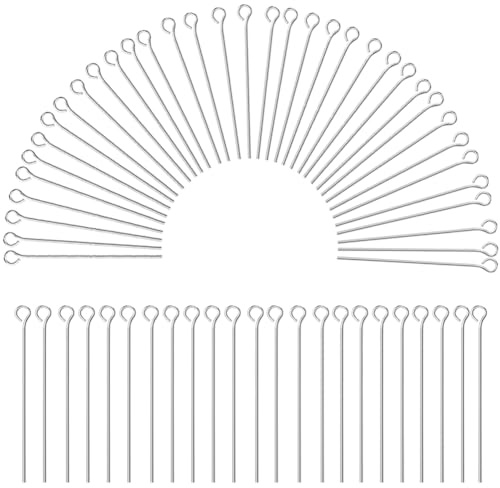SUNNYCLUE 1 Box 500 Stück Ohrringstifte Mit Schlaufe 40 mm 304 Edelstahl Ösenstifte Gerade Stifte Biegbare Ösenstifte Ohrringzubehör Ösenstifte Für Schmuckherstellungszubehör DIY Ohrringe Armband Hals