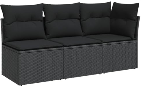 vidaXL Gartensofa mit Kissen 3-Sitzer, Sofa mit Staufach unter Sitzfläche, Terrassensofa mit abnehmbarem waschbarem Bezug, Gartenmöbel Terrassenmöbel, Schwarz Poly Rattan
