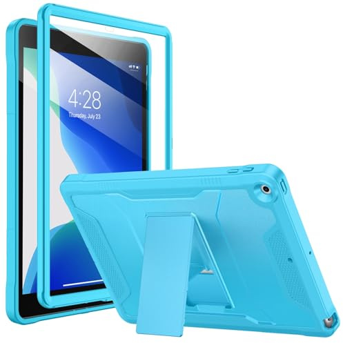 Soke Case for iPad 9th/8th/7th Generation 10.2-Inch (2021/2020/2019 Release), with Built-in Screen Protector and Kickstand, Rugged Full Body Protective Cover for Apple iPad 10.2 Inch - New Cyan Blue