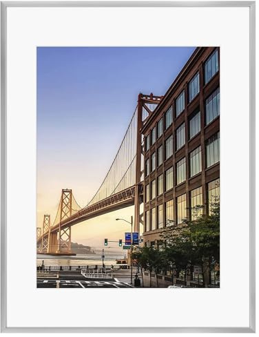 Frametory, 14x18 Aluminum Picture Frame - 14 x 18 Silver Frame with Removable Mat for 11 x 14 Photo - 18 by 14 Durable Metal Frame with Real Glass - Sawtooth Hanger for Easy Wall Display - 1 Pack