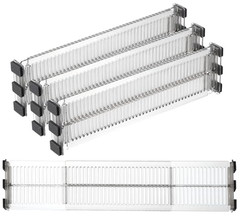 PATIKIL 27,4 cm till 50,8 cm expanderbara låddelare, 4-pack 7,9 cm hög justerbar låda organiseringsavskiljare för köksredskap bestick kläder byrå organisation och förvaring, klar svart