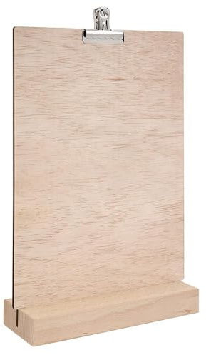 Zeigis Holz-Tischaufsteller DIN A4 Hoch mit Klammer, doppelseitig, Holzfuß | Birkensperrholz aus EU zert. Anbei, Buchenholzfuss unbehandelt, Made in Germany, Einfacher Blattwechsel