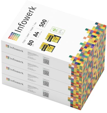 Infowerk Druckerpapier Kopierpapier 500-150000 Blatt A4 80g Premium Weiß PEFC zertifiziert (2.000 Blatt)