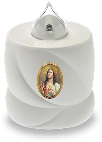 AROBA Vela funeraria LED – Efecto titilante como una vela real – Larga duración hasta 200 días – Vela conmemorativa reutilizable – Blanco Jesús