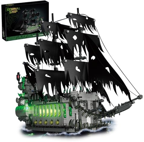 Hallisun Piratenschiff Bauspielzeug, Flying Dutchman Modellschiff-Bootsbausatz, Mini Blockmodellboot Bausatz, Weihnachtsgeburtstagsgeschenke für Erwachsene, Jungen und Mädchen ab 14 Jahren 1573 Teile