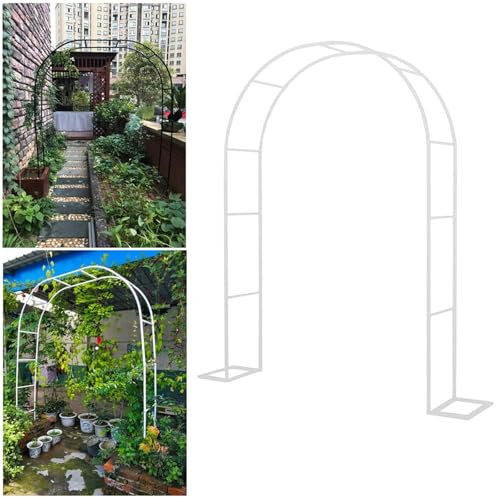 Treillis d'arche de jardin blanc pour plantes grimpantes en fer durable pour décoration de pelouse et d'arrière-cour 1,4 x 2,3 x 0,4 m