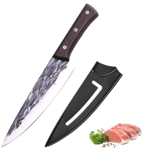 Doklasu Japanisches Kochmesser Handgefertigtes geschmiedete Full Tang Professionelle Küchenmesser Hochkohlenstoffstahl Heim- und Outdoor-Kochmesser mit Holzgriff und Mantel