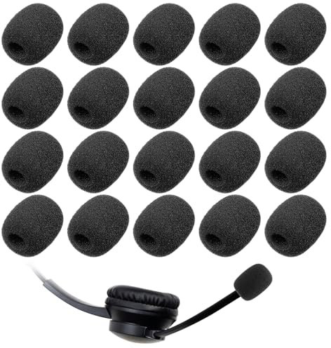 Ymapinc 20Pack Pop Filter for Microphone Foam Covers, Universal High-Density Black Microphone Windscreen, Mic Foam Cover for Headset Microphones for Noise Reduction