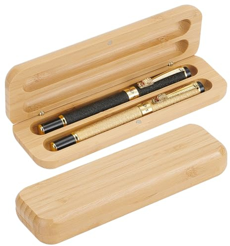 FINGERINSPIRE 2 st pennfodral i trä 17 x 5 x 2,45 cm rektangel träpenna förvaringslådor burlywood färg trä penna presentask 2 spår dubbel penna trä visningsfodral för skrivbord kontor arrangör