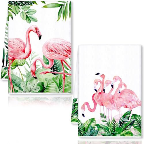 YEAMLTE Paños de Cocina, Juego de 2 Toallas de Cocina de Flamencos, 40 × 60 cm Toallas de Cocina de Verano, Paño de Secado de Cocina para Cocina, Baño, Hogar, Decoración (B)