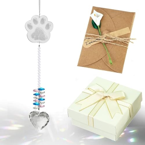 Vencede Pet Paw Print Memorial Crystal Suncatcher Pet Loss Sympathy Gifts