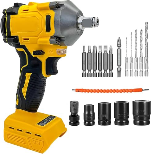Cordless Impact Wrench,Brushless Impact Gun,Compatible with Dewalt 18V Battery,New Upgrades 550N.m 1/2Inch Brushless Impact Gun Impact Sockets, 18pcs Accessories Power Impact Driver (No Battery)