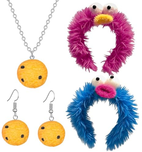 COACOM 2 Cartoon -Plüsch -Stirnbänder, 1 Cookie -Halskette Und 1 Paar Cookie -Ohrringe, Kreative Und Lustige Accessoires, Lustige Accessoires.