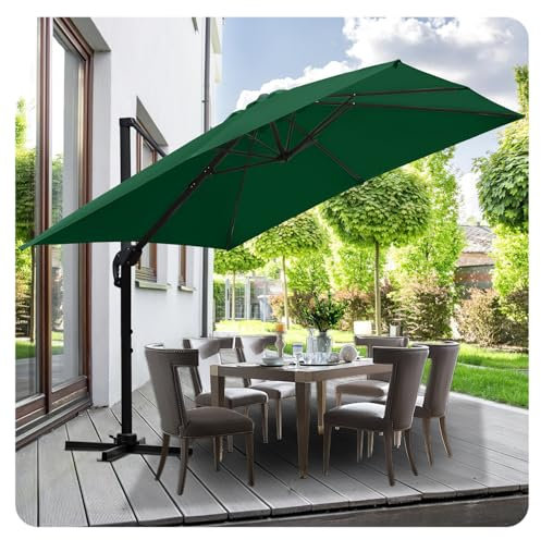 Jaxguom Drehbar Ampelschirm Sonnenschirm 300x300 cm eckig Gartenschirm mit Kurbe 360° Drehbar & Kippbar,Terassenschirm Sonnenschutz UV50+ Cantilever-Schirm für Garten,Terrasse,Grün