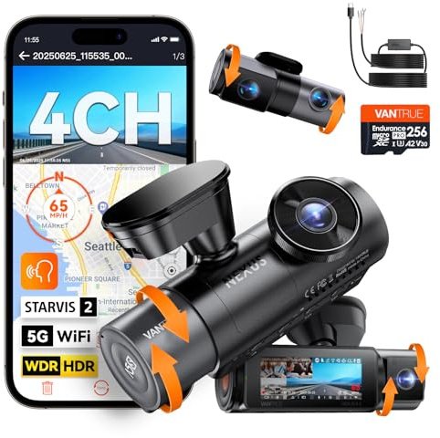 【Bundle: Vantrue N5S 4 Channel & Hardwire Kit & 256GB microSD Card】 STARVIS 2, Infrared Cabin Camera, Voice Control, 2.7K+1080P*2+1440P Front Rear Inside Dashcam,for Ride-Sharing Taxi Drivers