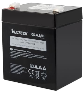 Vultech Batteria Ricaricabile AGM VRLA 4,5Ah 12V Sigillata al Piombo, Faston F2 per UPS (Gruppi di Continuità), Sistemi di Videosorveglianza, Allarmi, Giocattoli Elettrici, Bici Elettriche