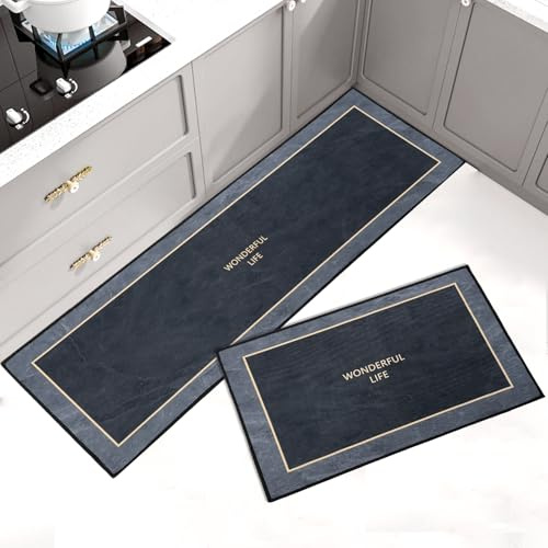 LHHMZ 2 Pcs Kitchen Rugs, Comfort Floor Mats, Anti Fatigue Kitchen Rug Sets, Washable Non Slip Kitchen Rug Runner for For Kitchen, Hallway, Home Decoration