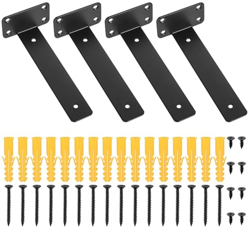 4 Pcs Équerre Étagère de Fixation,Equerre Etagere Murale, Support Etagere Murale, Supports d'étagère en Bois, Equerre de Fixation Murale, Etagere Murale Fixation Invisible Flottants (noir 200MM)