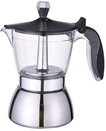 uikios Italienische Edelstahl-Kaffeekannen mit transparentem Deckel für einfaches Aufbrühen von Kaffee, 4/6 Tassen Fassungsvermögen, ideal für Zuhause oder kleine Gäste