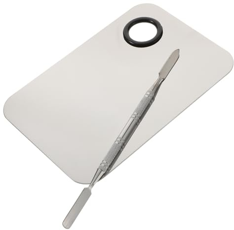 Homoyoyo Makeup Mixing Palette with Blending Tool for Foundation and Eyeshadow, Silver Colour, 16cm Length, for Cosmetic Use