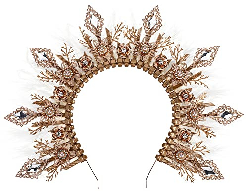 Haarreif Sonne Elfen Feen Kostüm Damen Fantasy Griechische Göttin Handgemachter Engel Weiße Feder Hochzeitskopfschmuck für Faschingskostüme Halloween Karneval Party Renaissance