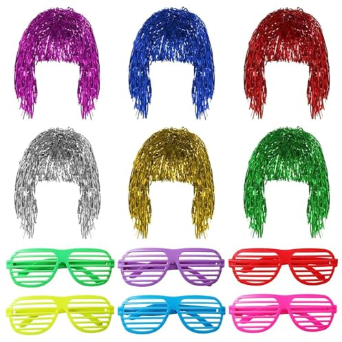 6 Pelucas De Lentejuelas Y 6 Gafas, Pelucas Con Purpurina Disco, Pelucas Con Purpurina Metálica, Pelucas Decorativas De Colores, Pelucas Para Juegos De Rol.